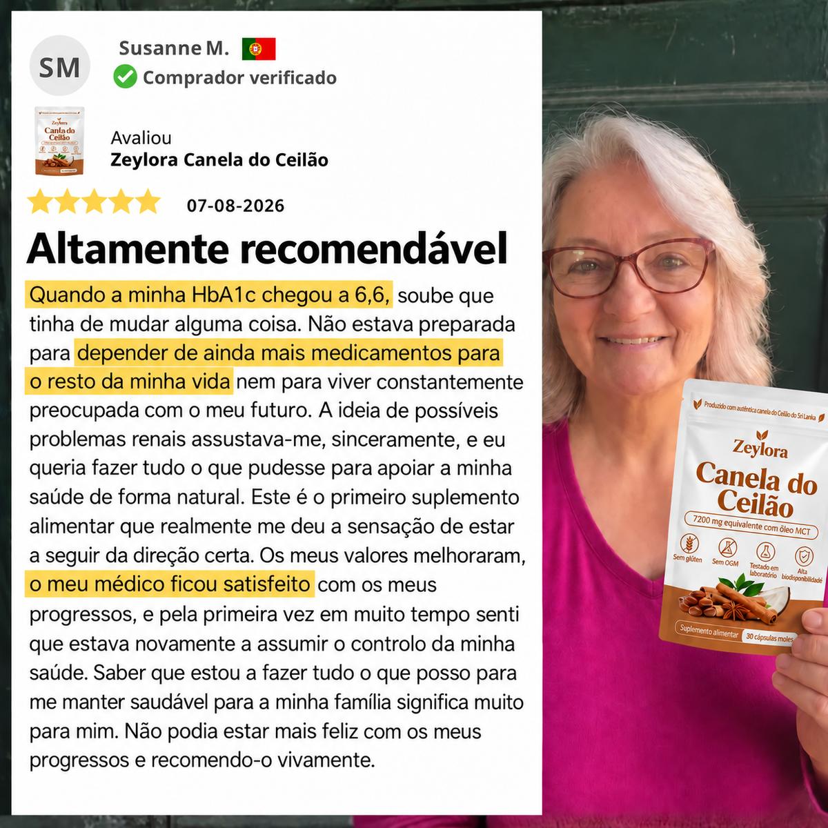 Canela do Ceilão – equivalente a 7.200 mg com óleo MCT