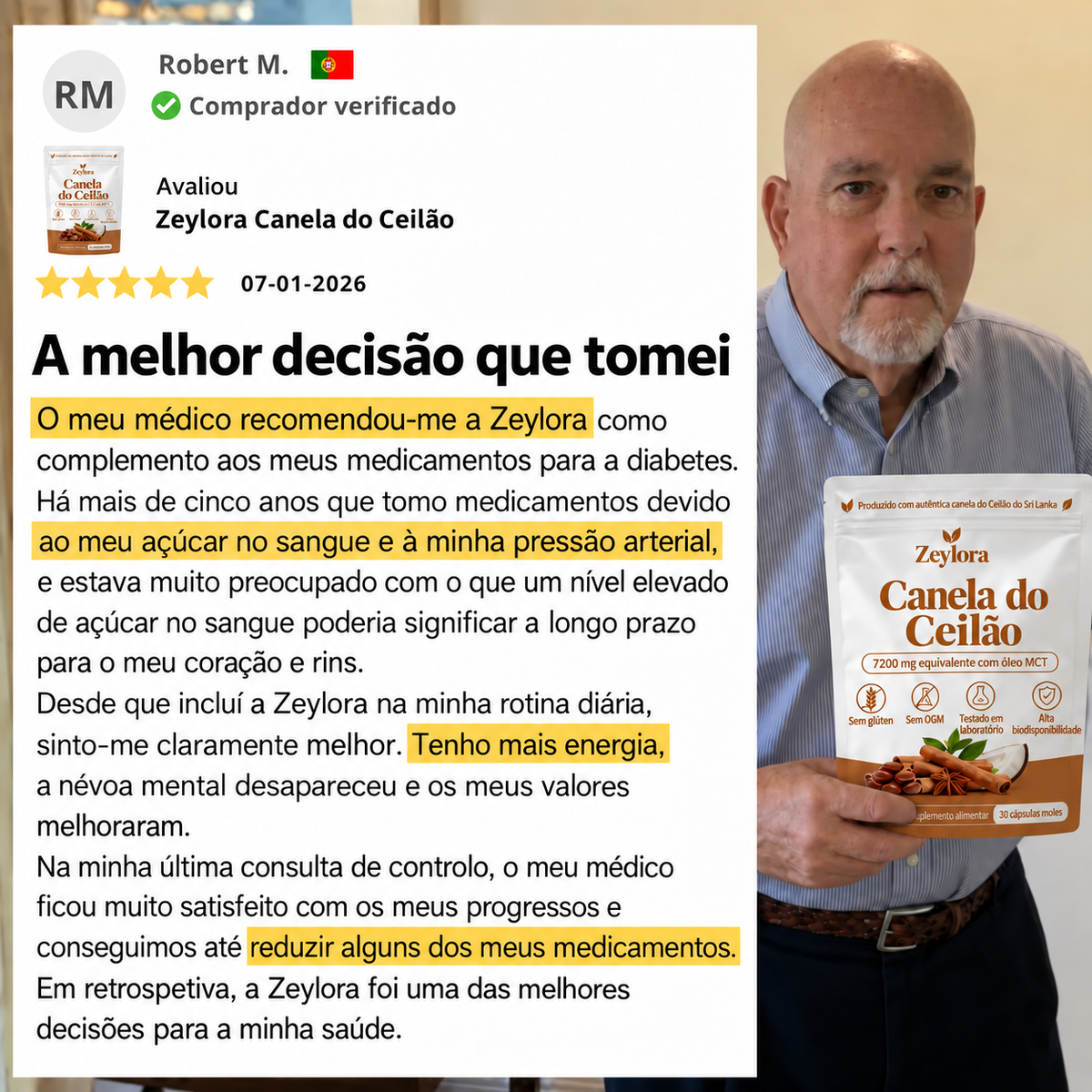 Canela do Ceilão – equivalente a 7.200 mg com óleo MCT