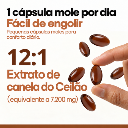 Canela do Ceilão – equivalente a 7.200 mg com óleo MCT