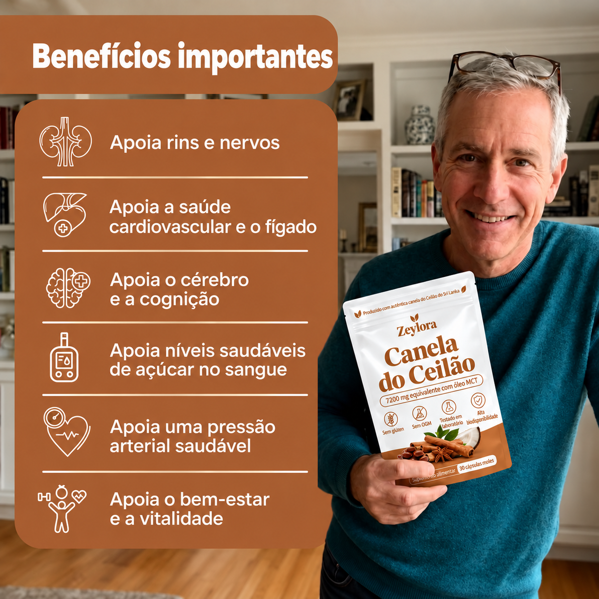 Canela do Ceilão – equivalente a 7.200 mg com óleo MCT