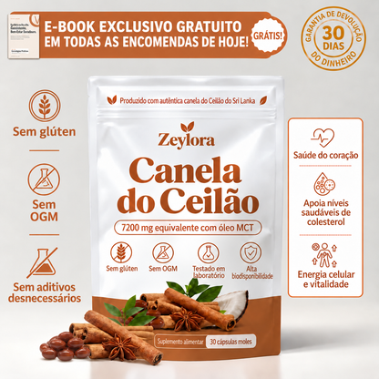 Canela do Ceilão – equivalente a 7.200 mg com óleo MCT
